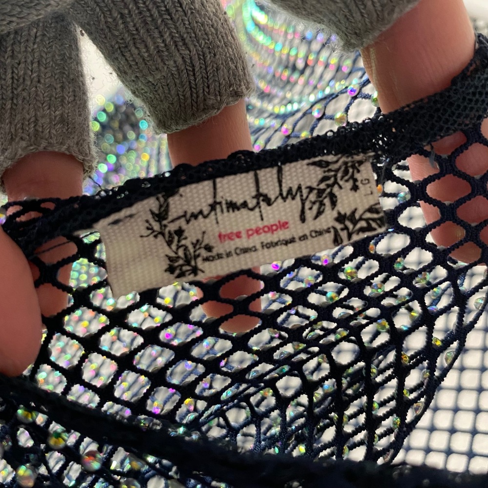 Intimately Free People Rhinestone Fishnet Open Back Festival Rave Layering - Picture 9 of 9